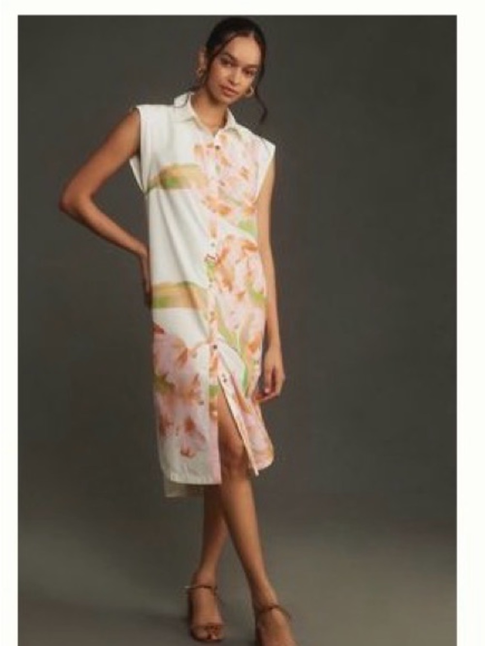 Maeve Anthropologie Lillian cap-sleeve button front midi dress
